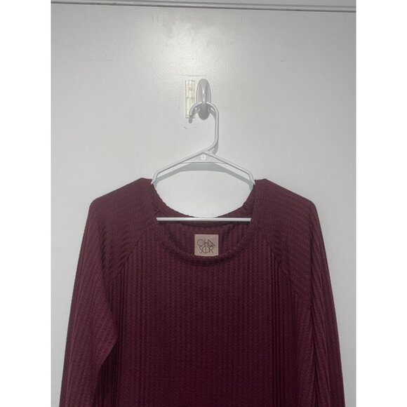 Chaser Burgundy Thermal Waffle Long-Sleeve  Women's Top Size XL - Picture 2 of 8